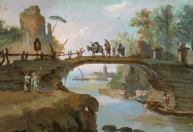Bison, Giuseppe Bernardino -  Landscape with Figures and a Bridge -Private collection